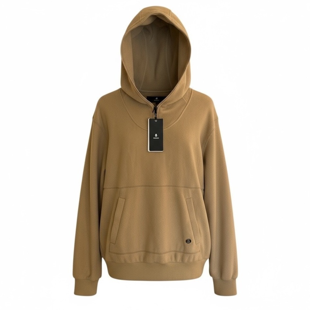 AlphaStyle Heidecke Zip Neck Hoodie Mens Medium Khaki MAFP-4018 NWT $250